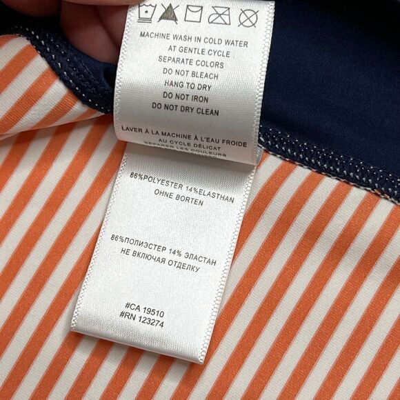 Lole blue, orange and white striped and color block performance polo size S - Picture 14 of 16